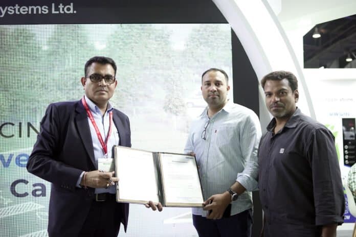 (L to R) Mr. Raman Bhatia, MD of Servotech with Mr. Byju Kuniyil, MD of EMCOR Power solutions & EMCOR International GTC, Kuwait and Mr. Vijeesh Vasu, Director, Operations EMCOR at MoU Signing Ceremony in New Delhi.jpg