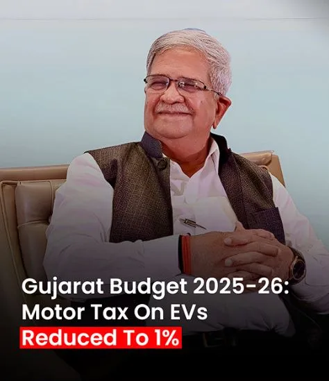 Gujarat Cuts EV Road Tax to 1% Till 2026